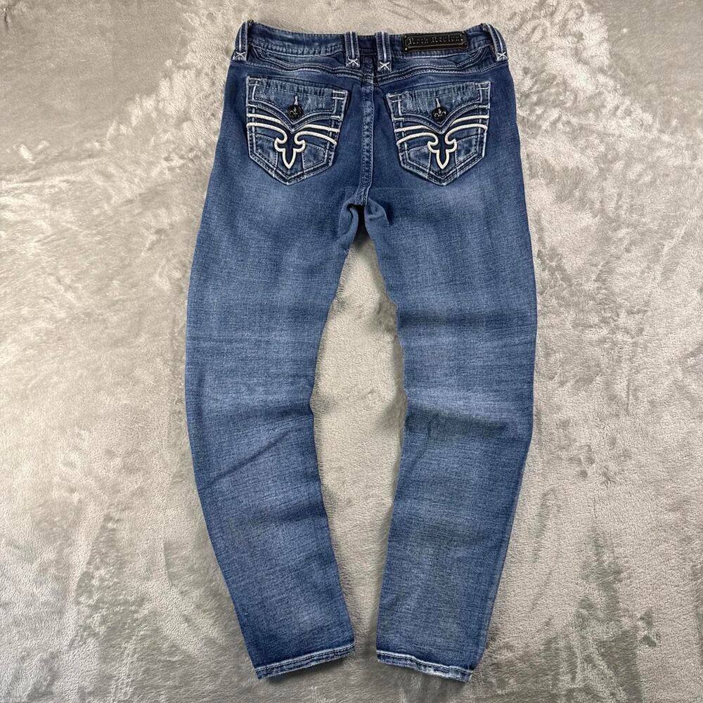 Rock Revival Aala Skinny Jeans Women’s 28 Blue Thick Stitch Embellished Buckle